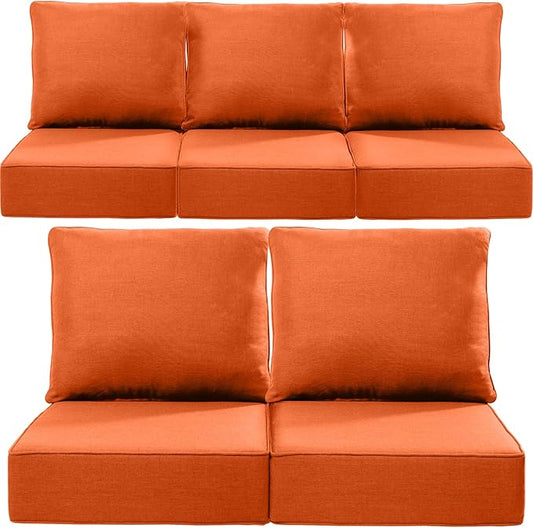 Luxury 24x24x6 Inch Outdoor Cushions for 5 Peice Patio Furniture Set - Set of 5 Water-Resistant Pillow for Dining Rocking Swivel Chairs Loveseat Couch Sectional Sofa - Orange