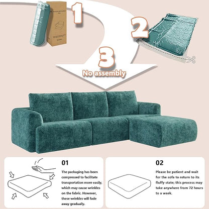 EASE MOOSE Sectional Cloud Couch for Living Room, Modular Boneless Sofa Large L-Shaped, Modern Cloud Sofa Set with Fluffy Foam, Oversized 4-Seater Deep Sofas with Ottoman for Bedroom, Chenille (Blue)