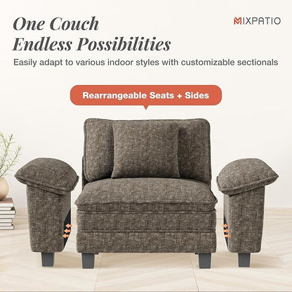 157-Inch U Shaped Sectional Sofa with Cloud Cushions, Deep Seat Modular Couch Set w/ 6 Seats & 2 Ottomans, Removable Arms, Plush Chenille Upholstery for Living Room, Apartment - Smoky Gray