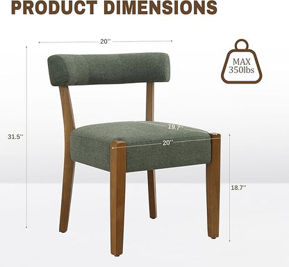 Modern Green Dining Chairs Set of 8, Walnut Upholstered Kitchen & Dining Room Chairs, Mid Century Modern Wooden Dining Chairs Oversized Sturdy Fabric Rounded Chairs Curved Back