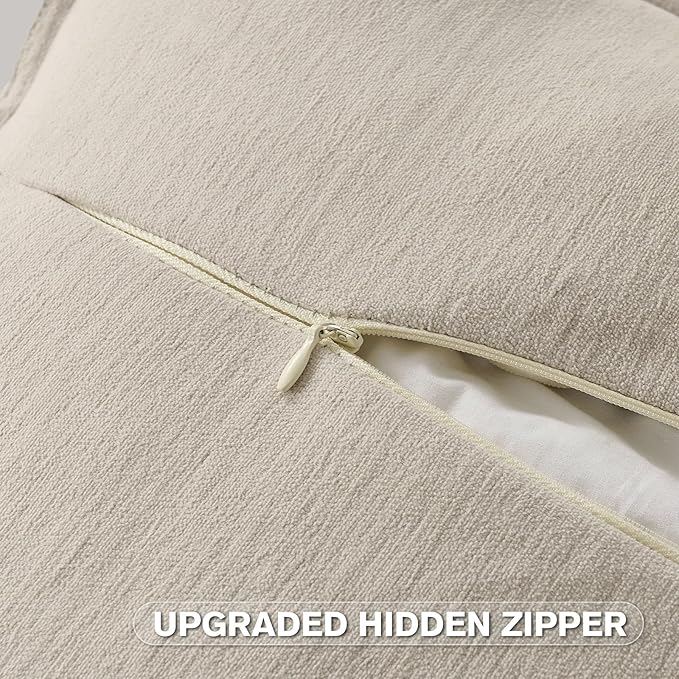 FUTEI Beige Chenille Throw Pillow Covers 18x18 Inch Set of 2,Edges Double-Stitched Cushion Cases,Modern Home Decor for Couch Living Room