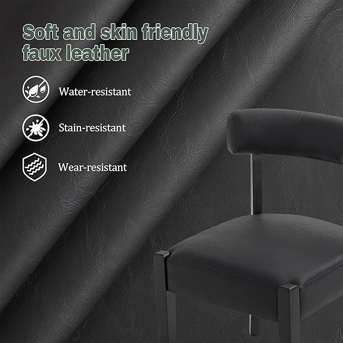 Modern Black Dining Chairs Set of 2, Faux Leather Upholstered Kitchen & Dining Room Chairs, Mid Century Modern Wooden Dining Chairs Oversized Sturdy Rounded Chairs Curved Back
