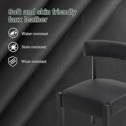 Modern Black Dining Chairs Set of 2, Faux Leather Upholstered Kitchen & Dining Room Chairs, Mid Century Modern Wooden Dining Chairs Oversized Sturdy Rounded Chairs Curved Back