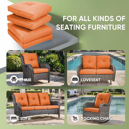 Outdoor Chair Cushion Set of 3, Waterproof Outdoor Seat Cushions 25x22, Patio Chair Cushions for Outdoor Furniture, Couch Cushion Replacement, Include 3 Back & 3 Seat Cushions, Button/Orange