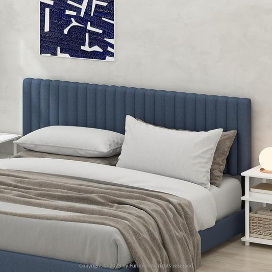 Furinno Roanne Headboard King Size, Tufted Upholstered Wooden Headboard, Bed Frame Mount Head Board, Easy Assembly, for Bedroom, Dorm, Blue Denim