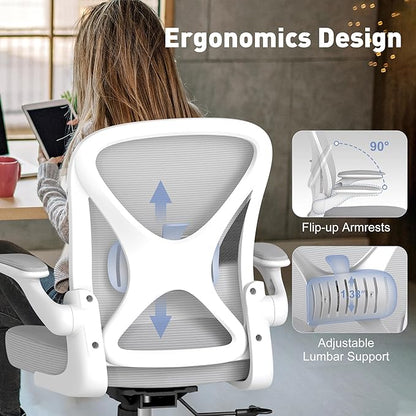 ZZH Ergonomic Office Chair Set of 6 with Adjustable Lumbar Support, Mesh Home Office Desk Chair with Wheels and Flip-up Arms, Grey