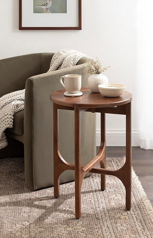 Kate and Laurel Kroscove Modern Geometric Mango Wood Round Side Table, 18 x 18 x 24, Walnut Brown, Transitional Wood End Table for Use as Bedroom Nightstand or Living Room Decor Piece