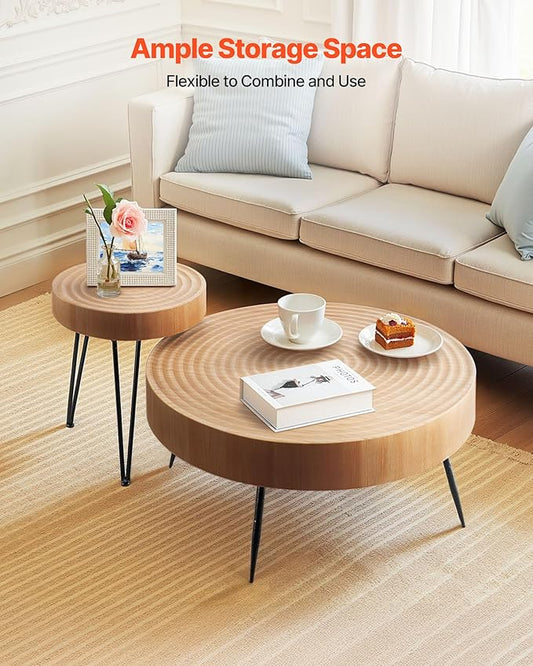 VEVOR 2 Pieces Round Coffee Tables Sets, 31.3 in Industrial Living Room Table with 1 End Side Table, Easy Assembly Coffee and End Tables Sets with Metal Legs, for Office, Living Room and Apartment