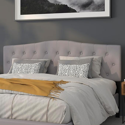 EMMA + OLIVER Arched Button Tufted King Size Headboard in Light Gray Fabric