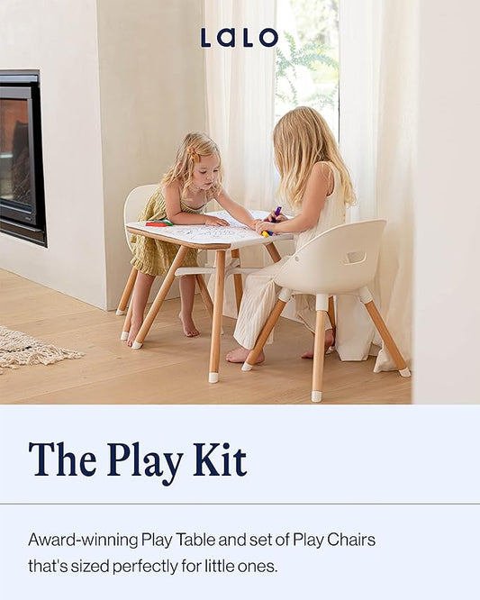 Lalo The Play Kit - Kids Table & Chairs Set with Sustainably Sourced Wood Table & Non-Toxic Bucket Seat Chairs - Safe & Comfortable - Coconut/Sage