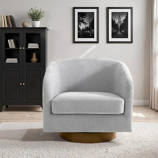 Lumibee Swivel Accent Chair, Chenille Fabric Swivel Barrel Chair for Living Room, Modern Comfy Upholstered Round Armchair Single Sofa Chair for Bedroom, Club-Light Grey