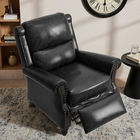 Lumibee Pushback Recliner Chair,Upholstered Wingback Chair for Small Spaces,PU Leather Armchair for Living Room,Single Sofa Accent Chair Reading Seat for Balcony,Bedroom-Black
