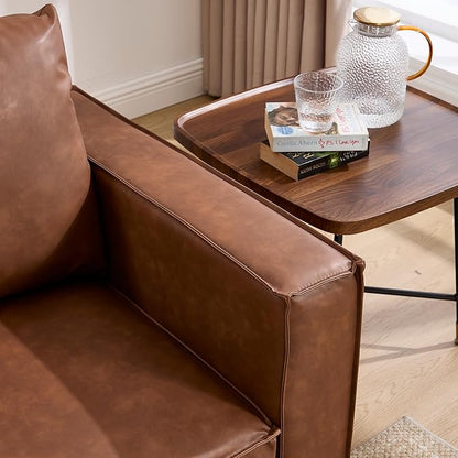 L Shaped Brown Leather, 90 Inches Cloud Modular Sectional Sofa, Modern Convertible Comfortable Sofa for Living Room/Apartment