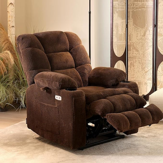 EONIX Wide Lay Flat Power Lift Recliner Chair for Elderly, Oversized Lift Chair with Heat and Massage, 400lbs Heavy Duty Electric Lift Recliner Sofa with Cup Holders and Charging Ports, Coffee