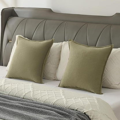 FUTEI Olive Green Chenille Throw Pillow Covers 20x20 Inch Set of 2,Edges Double-Stitched Cushion Cases,Modern Home Decor for Couch Living Room