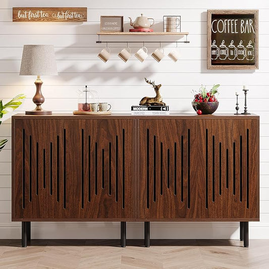 Tribesigns Set of 2 Sideboard Buffet with Storage, 59" Buffet Sideboard Cabinet with Adjustable Shelves, Accent Storage Cabinet for Living Room, Dark Brown