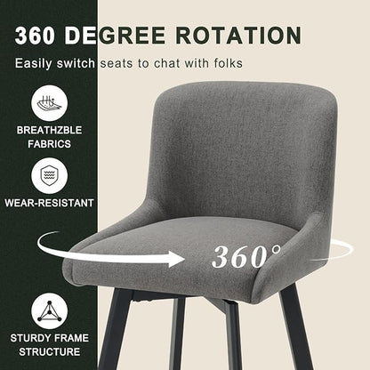 Swivel Bar Stools Set of 4, 30''H Upholstered Barstools with Backs, Modern Counter Height Bar Stool Chairs for Kitchen Island, Metal Legs, Fabric, Gray Counter Stools