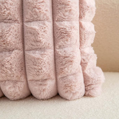 Neelvin Pink Faux Fur Cozy Soft Plaid Decorative Throw Pillow Covers 24x24 inch Set of 2,Velvet Pillowcase Cushion Case for Sofa Couch