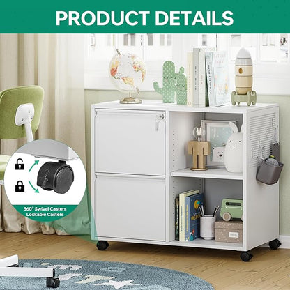 Letaya Mobile File Cabinet, Metal Lateral Rolling Printer Stand Filing Cabinets with Shelves for Home Office-Storage A4/F4/Letter (White)