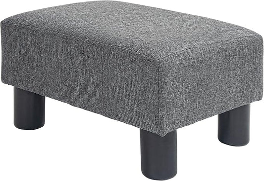 HOMCOM Ottoman Foot Rest, Small Foot Stool with Linen Fabric Upholstery and Plastic Legs, Cube Ottoman for Living Room, Charcoal Gray