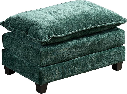 Aoowow Matching Ottomans for Cloud Sofas,Modern Chenille Upholstered Ottoman for Living Room Bedroom,Fluffy Footstool Extention for The Cloud Couches,Soft Comfy Cushioned Footrest (Green, Ottoman)