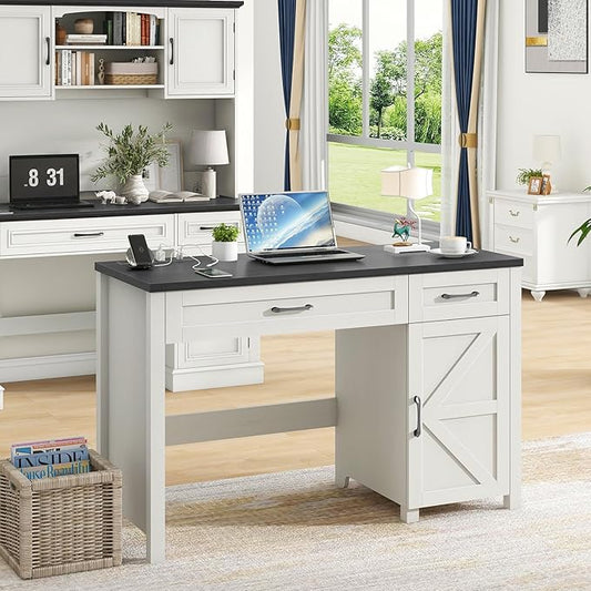 Vabches Farmhouse 47" Executive Desk, Computer Desks with Drawers and Storage Cabinet, Workstation Computer Desk for Home Office, Study.(Black).