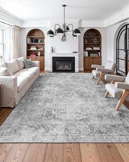 VEVOR 9 x 12 ft Area Rug Large Washable Boho Rug Non-Slip and Tear-Resistant Soft Carpet Pet & Child Friendly Bohemian Area Rugs Indoor Mat for Bedroom Living Room Kids Room Office Gray