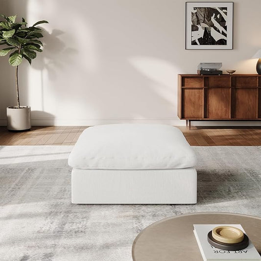 Ottoman,Down Filled Comfort Footrest,Modular Sectional Cloud Sofa for Living Room,Removable Washable Cushion Covers Couch for Apartment,White