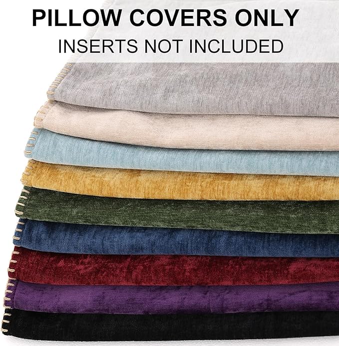 decorUhome Chenille Soft Throw Pillow Covers 24x24 Set of 2, Farmhouse Velvet Neutral Decorative Euro Pillow Covers with Stitched Edge for Couch Sofa Bed Home Decor, Black