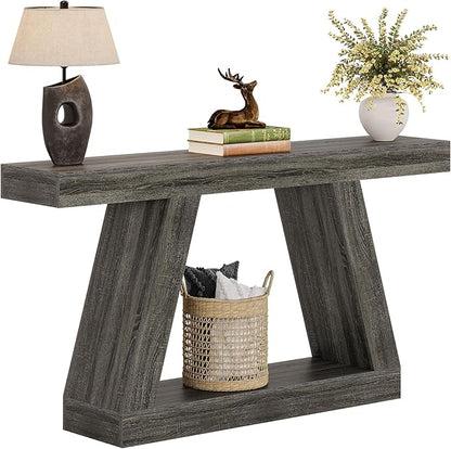 Tribesigns Farmhouse Console Table, 55-Inch Rustic Sofa Table with Storage, Industrial Wooden Entryway Table for Hallway, Living Room, Gray