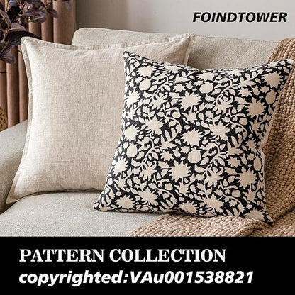 Foindtower Set of 2 Decorative Neutral Floral Throw Pillow Covers Accent Farmhouse Cushion Covers Boho Vintage Pillowcase for Couch Sofa Bedroom Living Room Home Decor20×20 Inch,Black