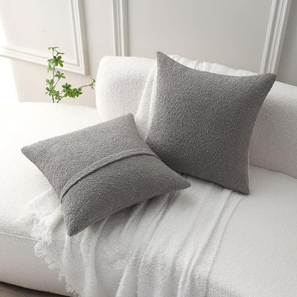 FUTEI Pack of 2 Light Grey Decorative Throw Pillow Covers 20x20 Inch Soft Cozy Solid Boucle Textured Cushion Case,Modern Home Decor for Couch Bed Living Room