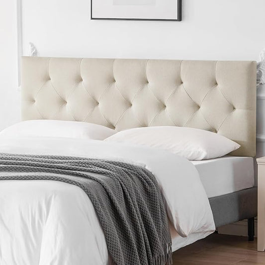 Linen Upholstered Headboard Full Size, Modern Diamond Tufting Solid Wood Full XL Headboard Only, Adjustable Height from 37” to 51” Head Board, Bed Frame or Wall Mount Headboards, Beige