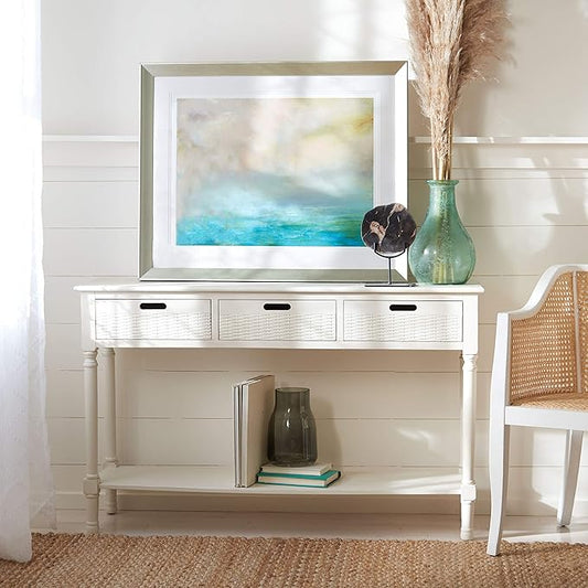 SAFAVIEH Home Collection Landers Distressed 3-Drawer Console Table CNS5711A, Distrssed White