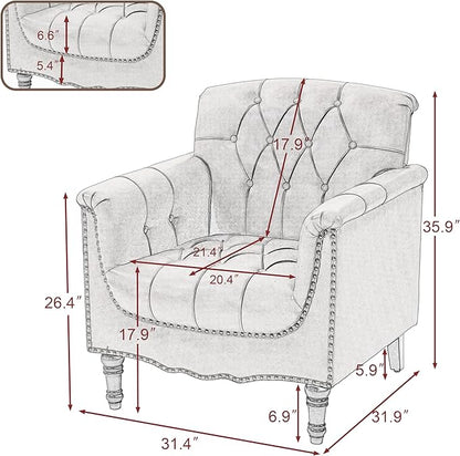 UIXE Faux Leather Accent Chair for Living Room, Tufted Arm Chair Retro Upholstered Club Armchair with Solid Wood Legs, Burgundy Red