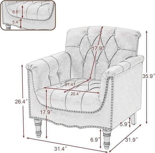 UIXE Faux Leather Accent Chair for Living Room, Tufted Arm Chair Retro Upholstered Club Armchair with Solid Wood Legs, Burgundy Red