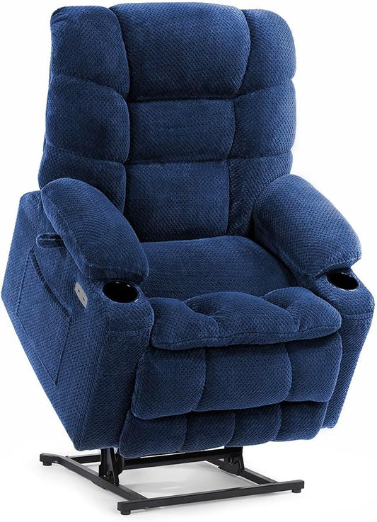 EONIX Wide Lay Flat Power Lift Recliner Chair for Elderly, Dual Motor Oversized Lift Chair with Heat and Massage and Cup Holders, 400lbs Heavy Duty Lift Recliner Sofa, Navy Blue