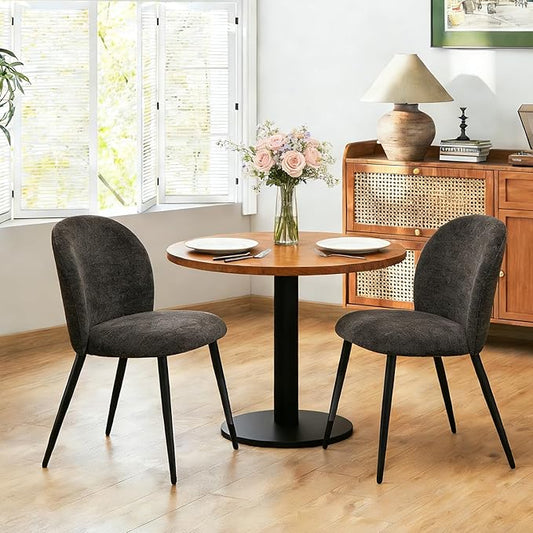 Upholstered Dining Chairs Set of 2, Modern Kitchen Side Chair with Padded Seat Comfortable Chenille Fabric Study Black Matel Legs,Desk Chair with Back for Dining Rooms, Black