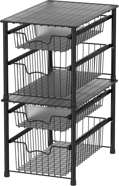 Simple Houseware Stackable 2 Tier Basket Drawer, Black