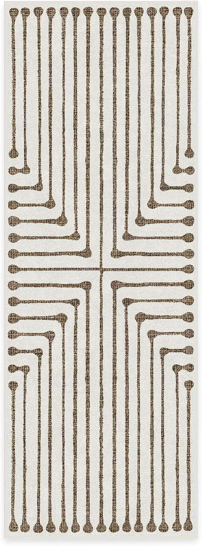RUGGABLE x Jonathan Adler Machine Washable Modern Runner Rug – Inkdrop Camel & Ivory 2.5x7, Stain-Resistant, Non-Slip – Washable Rug for Hallway, Entryway, Living Room & Kitchen–with Cushioned Pad