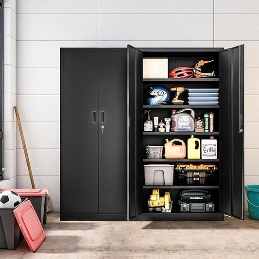 Metal Storage Cabinet, 71 Inch Tall Metal Storage Cabinet with Doors and Shelves, Pantry Cabinets for Kitchen Storage, Garage Cabinet for Living, Dining Room, Assemble Required