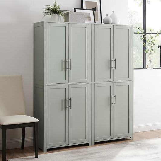 Crosley Furniture Savannah 2-Piece Pantry Storage Cabinet Set with Shelves, Kitchen, Dining, or Laundry Room, Gray