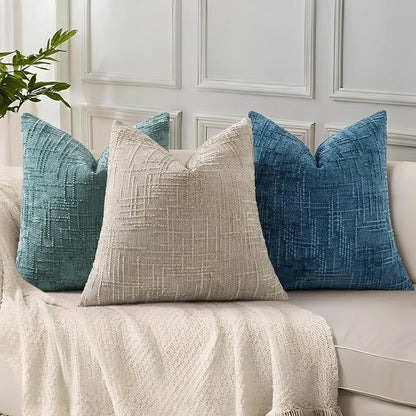 decorUhome Navy Blue Chenille Throw Pillow Covers 26x26 Set of 2 Thick Textured Slubby Couch Pillow Covers Farmhouse Accent Modern Neutral Decorative Pillow Cases for Bed Sofa Living Room