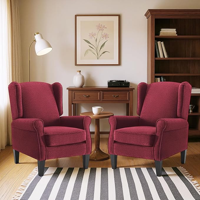 Accent Chair Set of 2, Modern Living Room Chairs with Wingback, Comfy Upholstered High Back Single Sofa for Bedroom, Mid-Century Reading Armchair Sillas para Sala