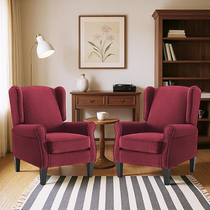 Accent Chair for Living Room Set of 2, High Back Reading Armchairs with Removable Seat Cushion, Mid-Century Single Couch in Fabric, Modern Ergonomic Wingback Chair for Bedroom,Club, Balcony