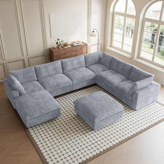 Cloud Modular Sectional Sofa, 8 Seater Oversized Sectional Couch, 157.4" U-Shaped Convertible Couches with 2 Ottomans, Deep Couches for Living Room, Washable & Replaceable Covers, Gray