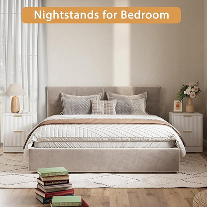 3-Piece Modern Bedroom Furniture Set, Wide 8-Drawer Dresser & 2-Drawer Nightstands Set of 2, Natural Wood Dresser and Nightstand Sets for Bedroom, Hallway, White