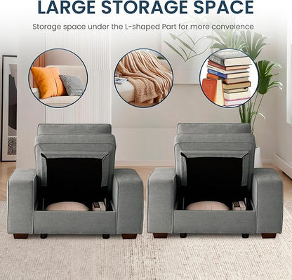 TEKAMON 45" Accent Chair with Seat Storage, Oversized Single Sofa Chair, Modern Chenille Fabric Armchair for Living Room/Office with Wide Armrests, Side Pockets, USB/Washable Covers(Light Grey)