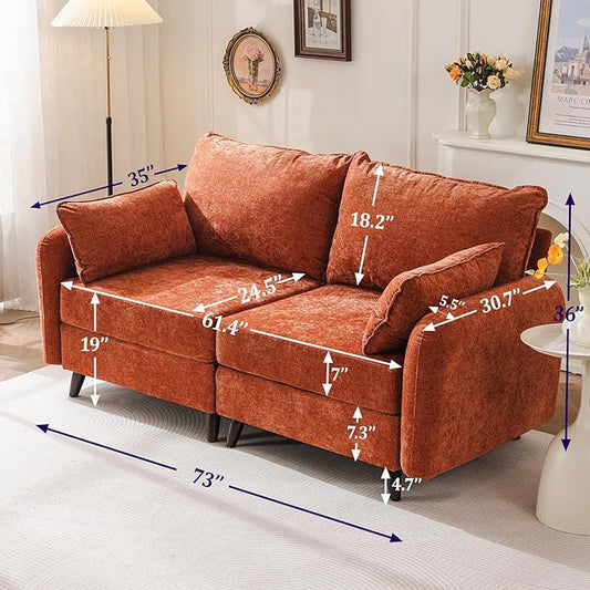 73'' Loveseat Sofa with All Seats Storage, Modular Sectional Couch with Deep Seat,Oversized Comfy Couch with 7.8'' Cushion for Living Room,Bedroom,Velet,Orange