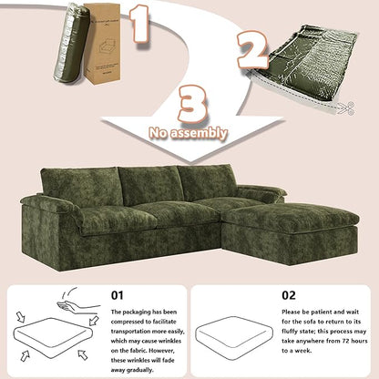 EASE MOOSE Oversized Sectional Cloud Couch, 9-Seat Modular Boneless Sofa Set with Deep Seat, No-Assembly Chenille Sofa for Living Room, Green
